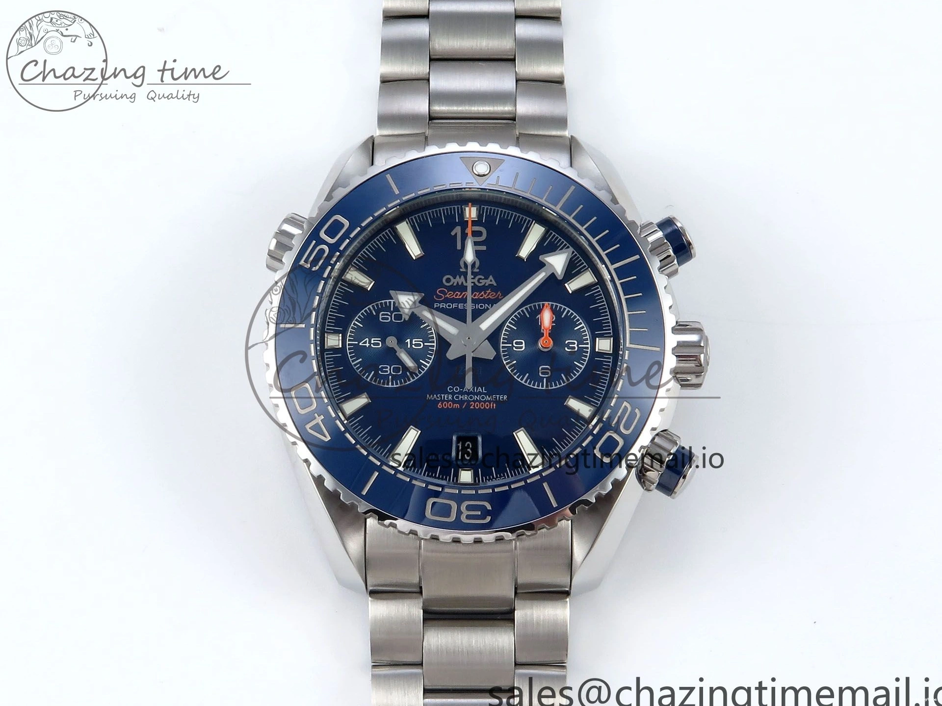 0319 Planet Ocean Master Chronometer 600M 45.5mm SS SCF 1:1 Best Edition Blue Bezel Blue Dial on SS Bracelet A9900 Super Clone Lightweight 7676